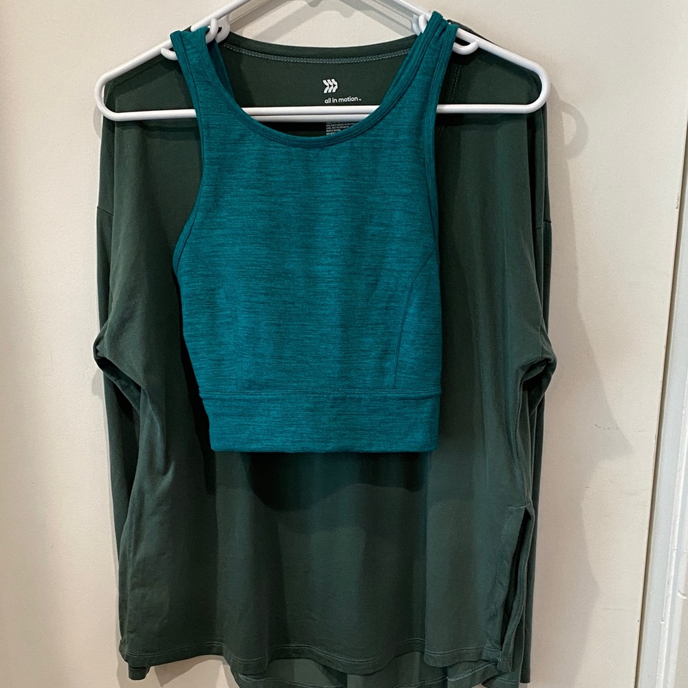 All in Motion Top and Teal Workout Bra